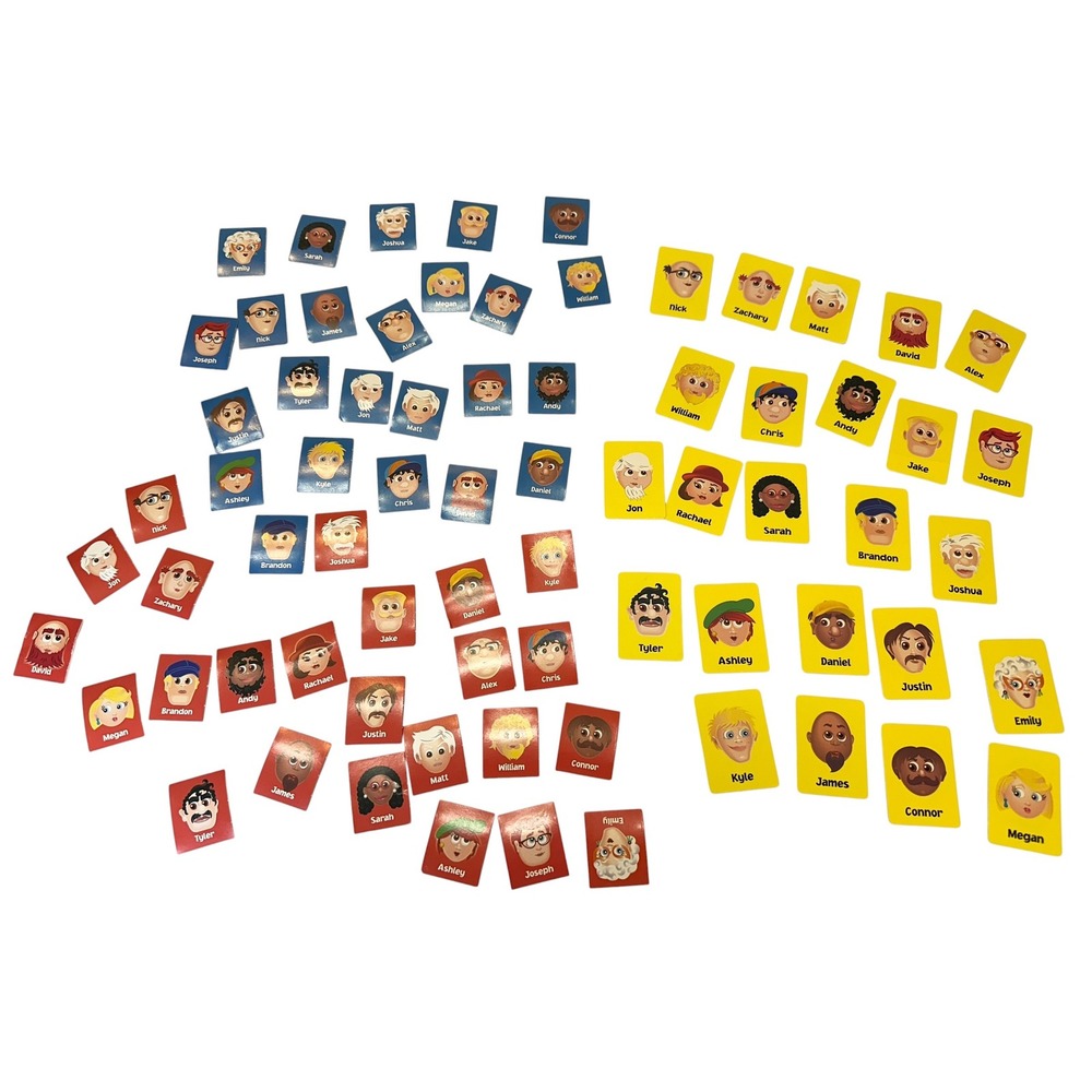 Hasbro Guess Who Replacement Character Cards and Tiles Red Blue Yellow Set 2003